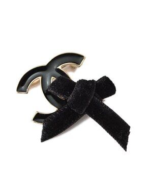 Chanel Brooch Pin Ribbon Motif Gold Black